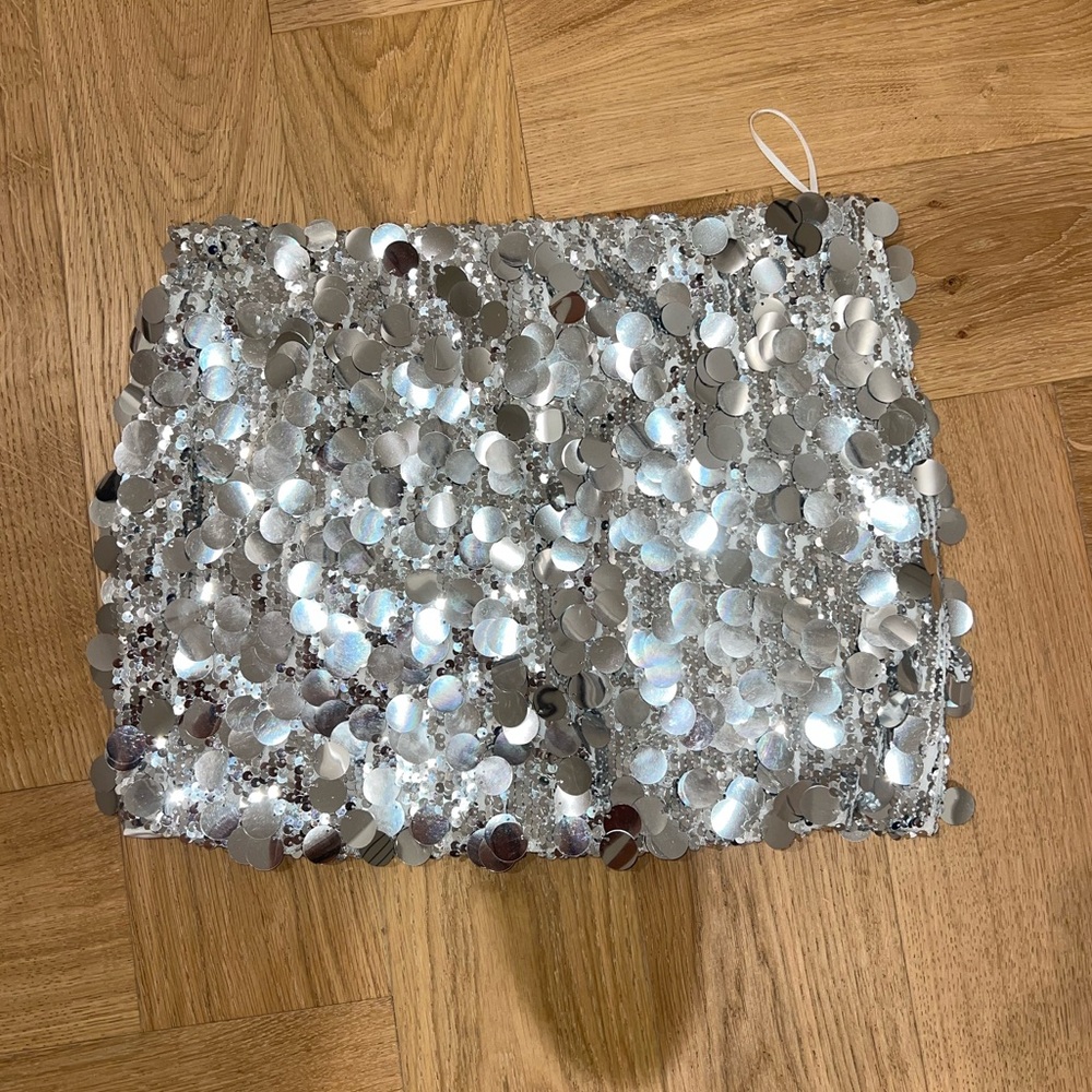 Edikted Shimmering Silver Sequin Skirt